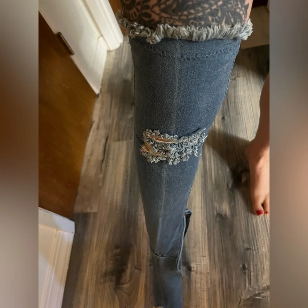 Lola Shoetique Denim Open Toe, High Heel , knee High Boots size 7
